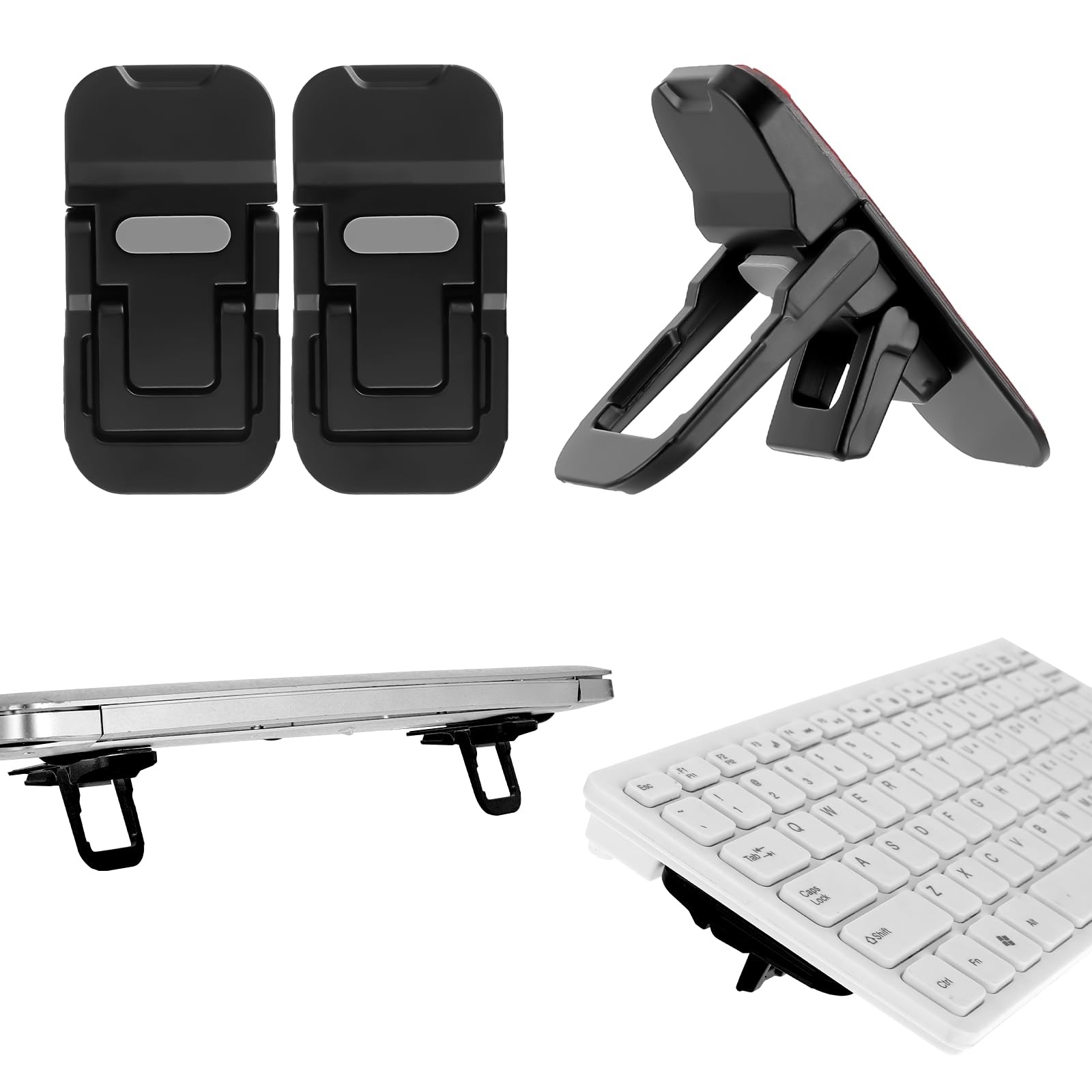 Portable Keyboard Stand Foldable Laptop Riser Self Adhesive Feet Black 2 Pcs