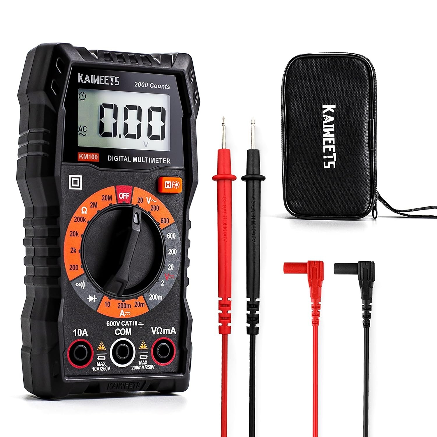 Digital Multimeter with Case, DC AC Voltmeter, Ohm Volt Amp Meter and Contin...