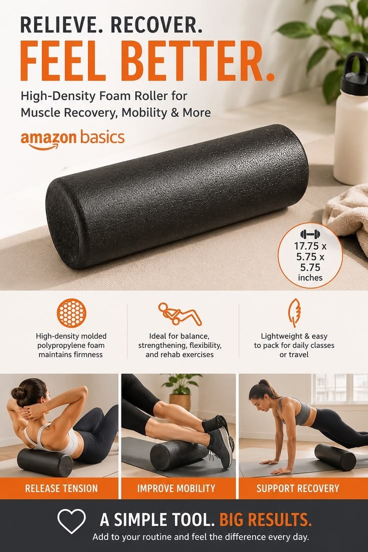 Basics High-Density Foam Roller for Exercise and Recovery Black