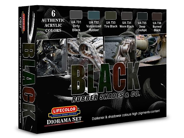 LifeColor Acrylic Paints Set Black Rubber Shades and Suchlikes (6x 22ml) CS27