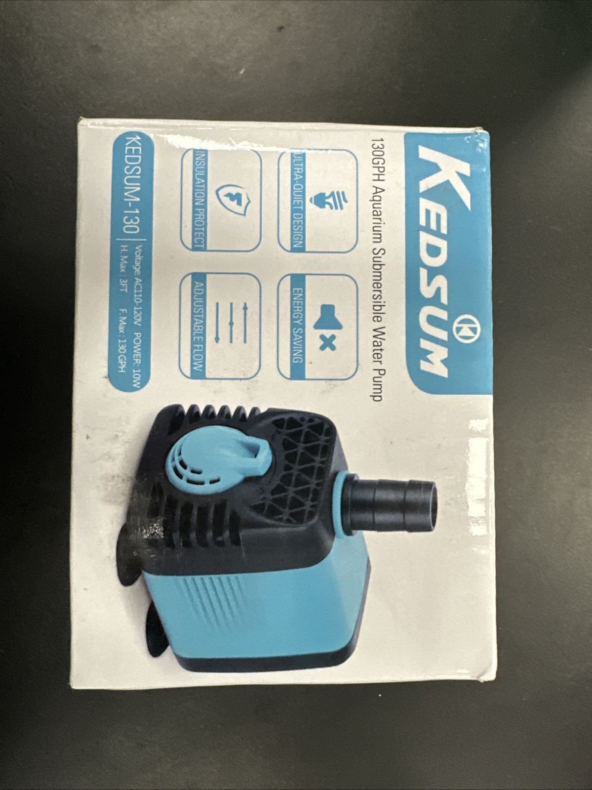 A-8. KEDSUM 130GPH AQUARIUM SUBMERSIBLE WATER PUMP W/LED lights & instructions