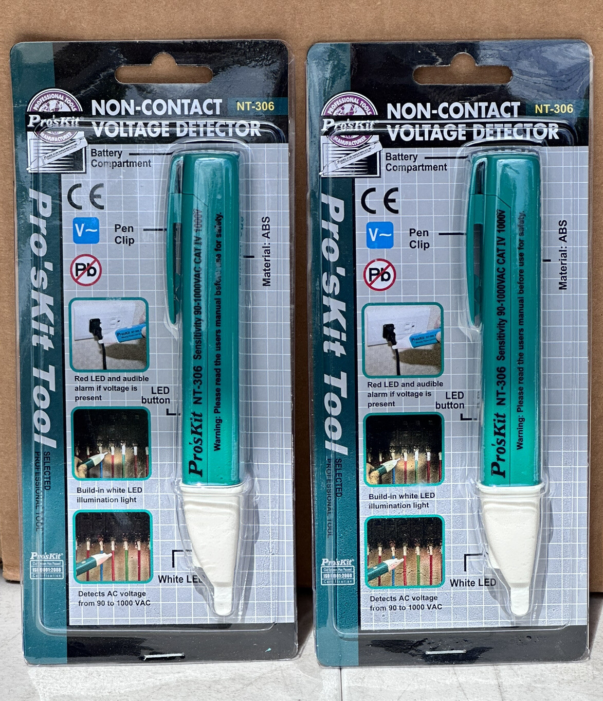 Lot of 2 Non-Contact Voltage Detectors built in LED light Audible Voltage Alarm