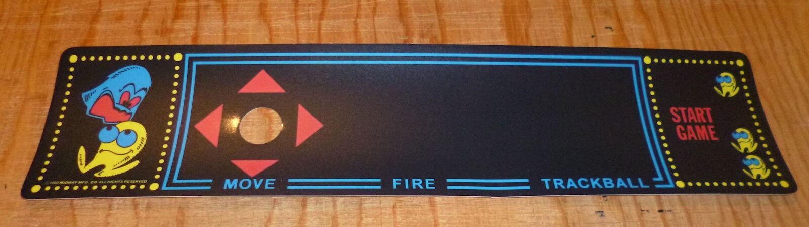 Multicade Pac Man Control Panel Overlay 3 inch trackball 2 1/4 Die Cut