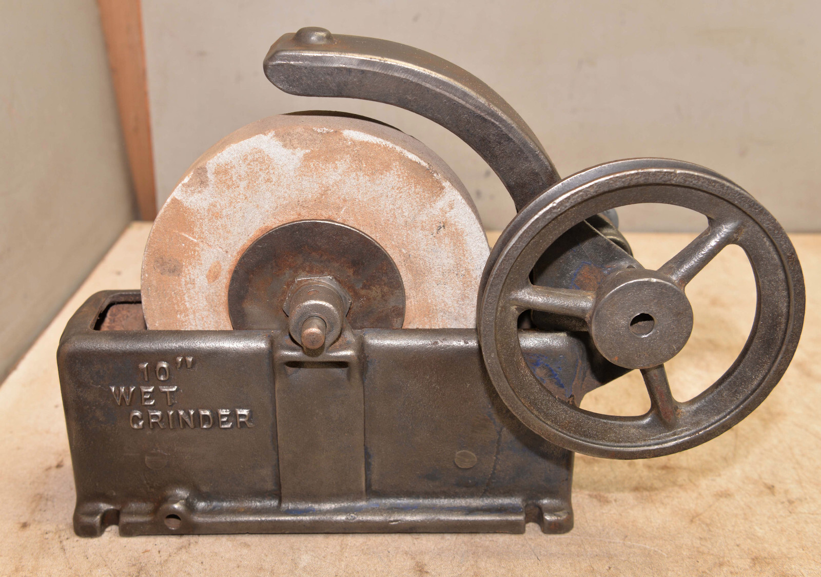 Vintage cast iron bench wet grinder 10" wheel knife maker collectible tool
