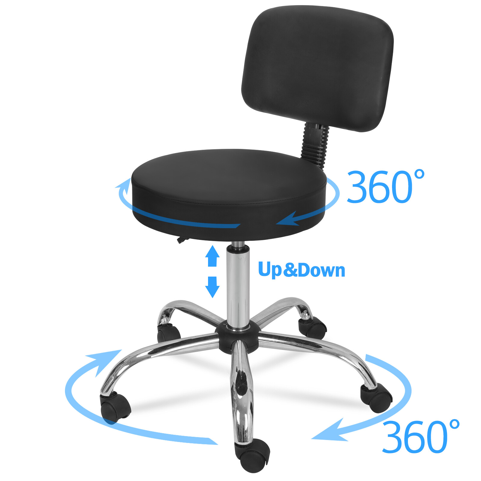 3X Adjustable Salon Stool Hydraulic Rolling Chair Facial Massage Spa W/Back Rest