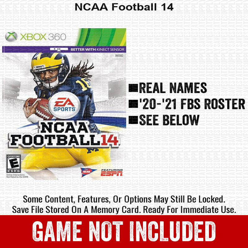 NCAA Football 14 Roster Season Update Xbox 360 USB Save File Real Names
