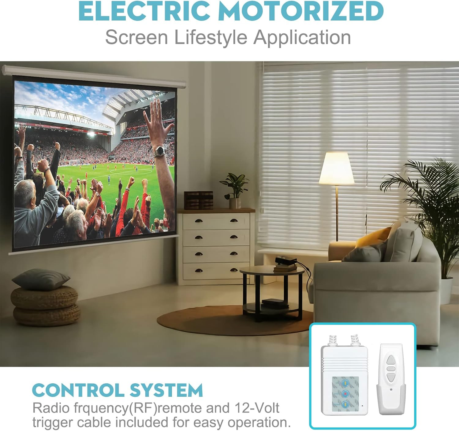 120 Inch Electric Projector Screen with Remote | Automatic Air Indoor Drop Down,