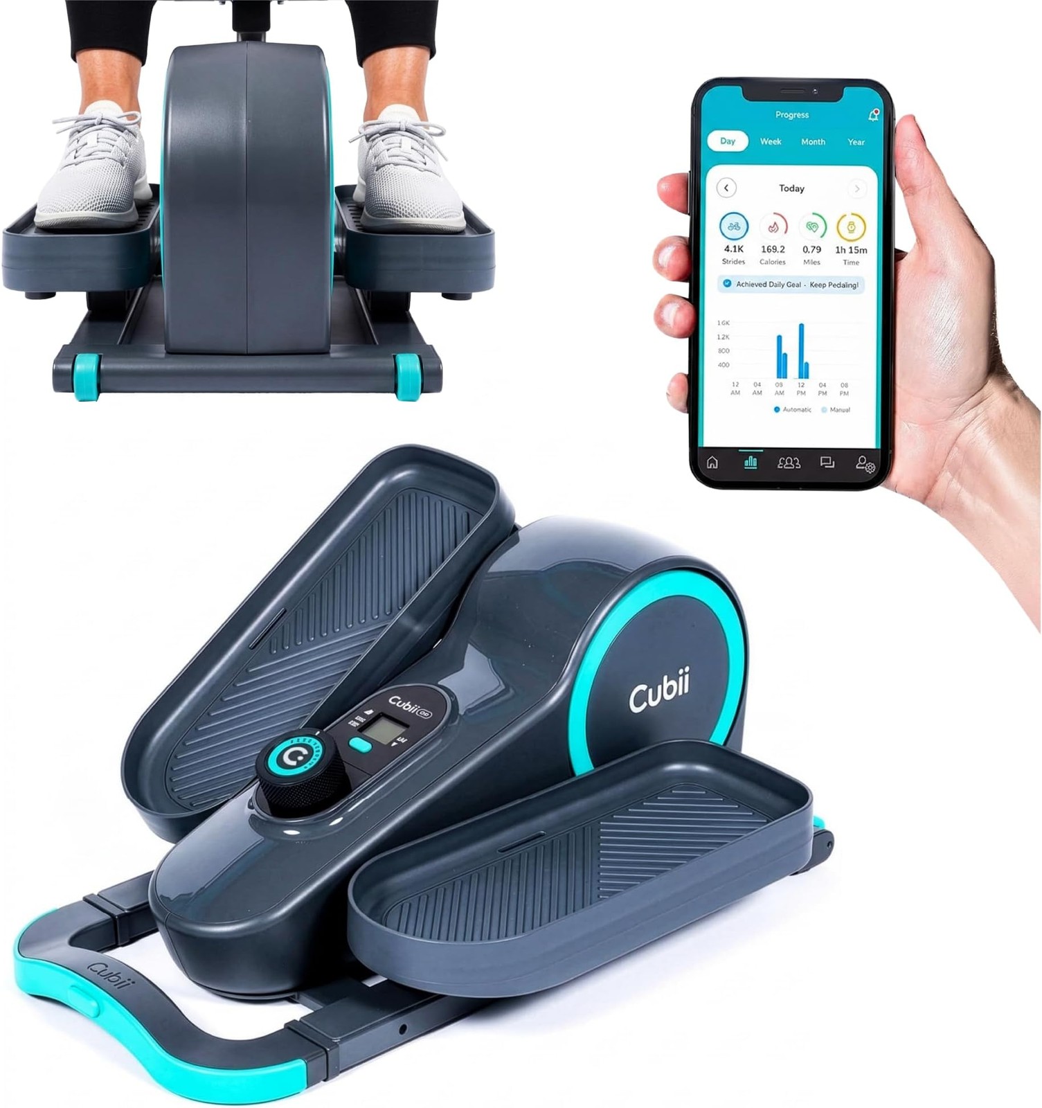 Cubii GO Under Desk Elliptical Bike, Portable Low Impact Leg Exerciser for Ho...