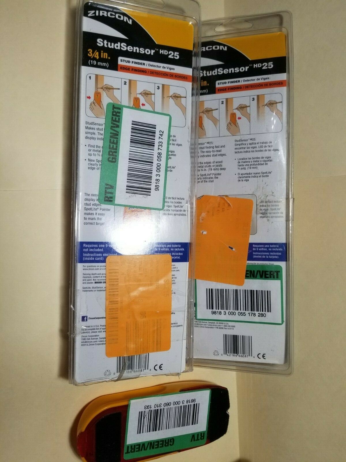 Lot 3 Zircon Stud Sensor Stud Finder 3/4" HD25 Store Returns Untested Sold as is