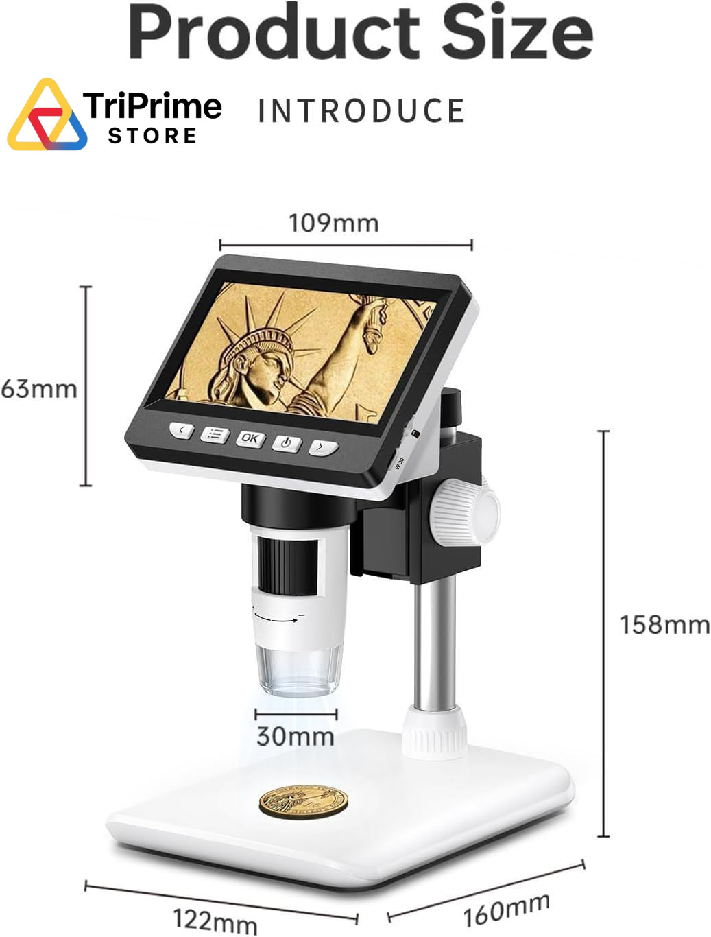 Coin Microscope, 4.3 Inch Digital Microscope 1000X 4.3Inch, White