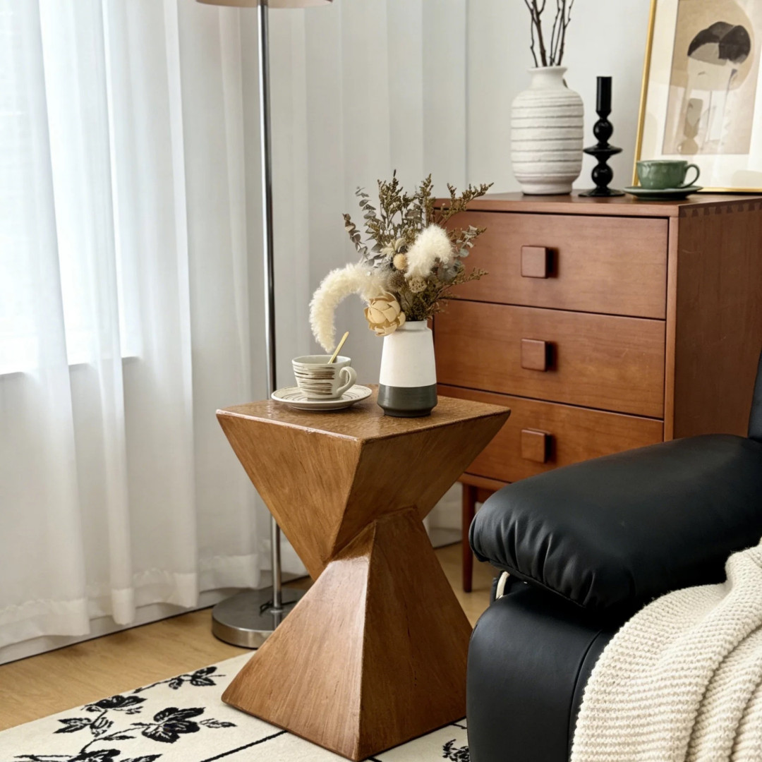 Modern Light-weight Concrete Accent Table Geometric Side End Table Natural Look
