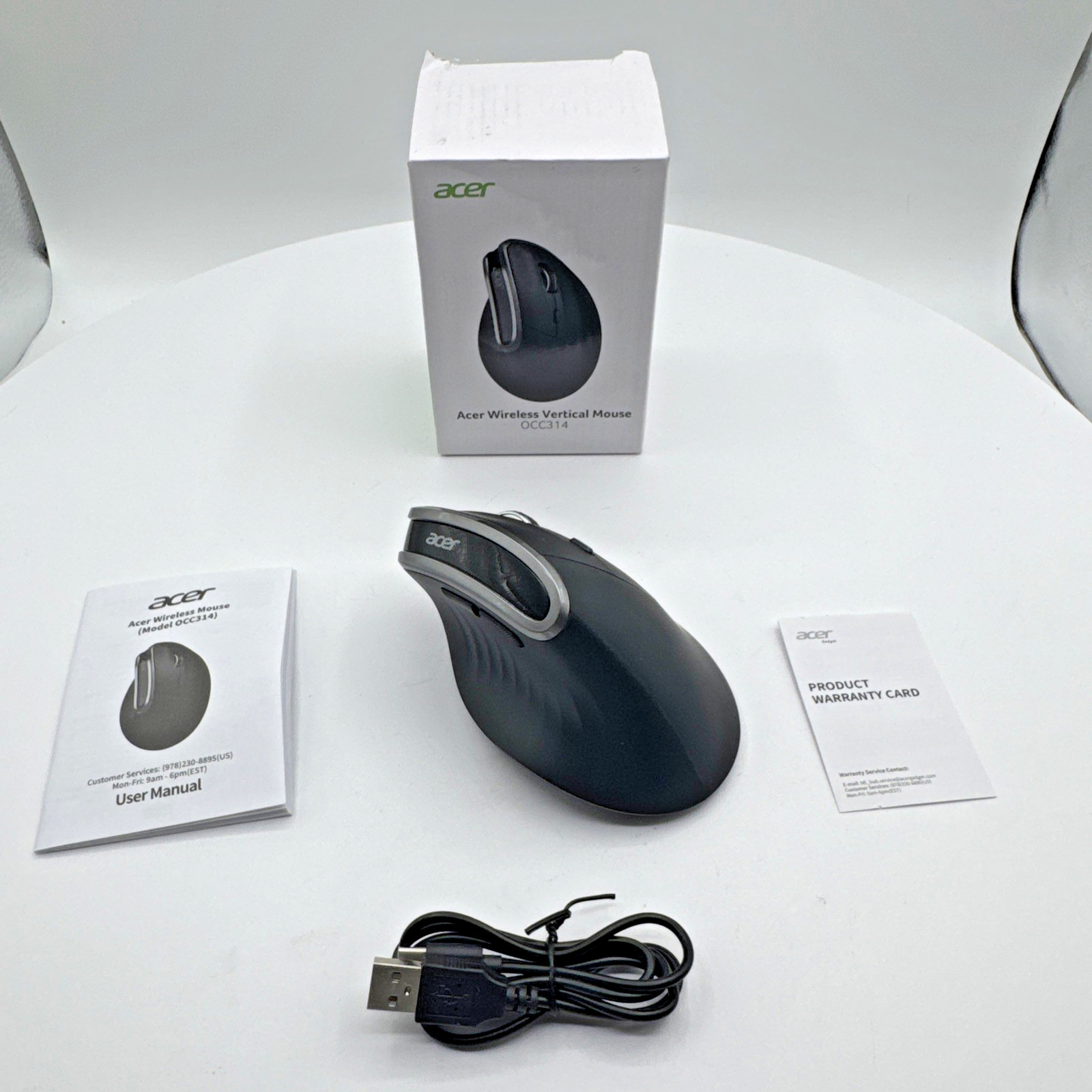 Acer OMR241 Ergonomic Vertical Mouse Wireless USB Rechargeable 1600 DPI Black