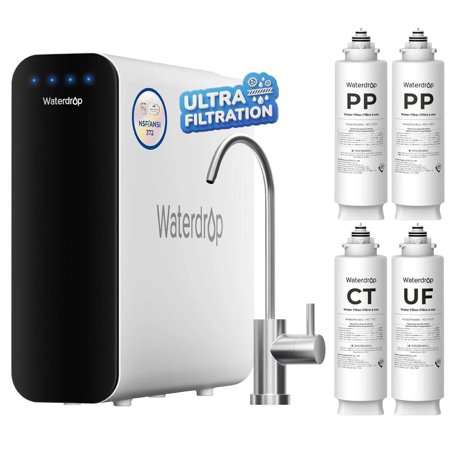 Waterdrop TSU 0.01μm Ultra-Filtration Under Sink Water Filter System, Bundle