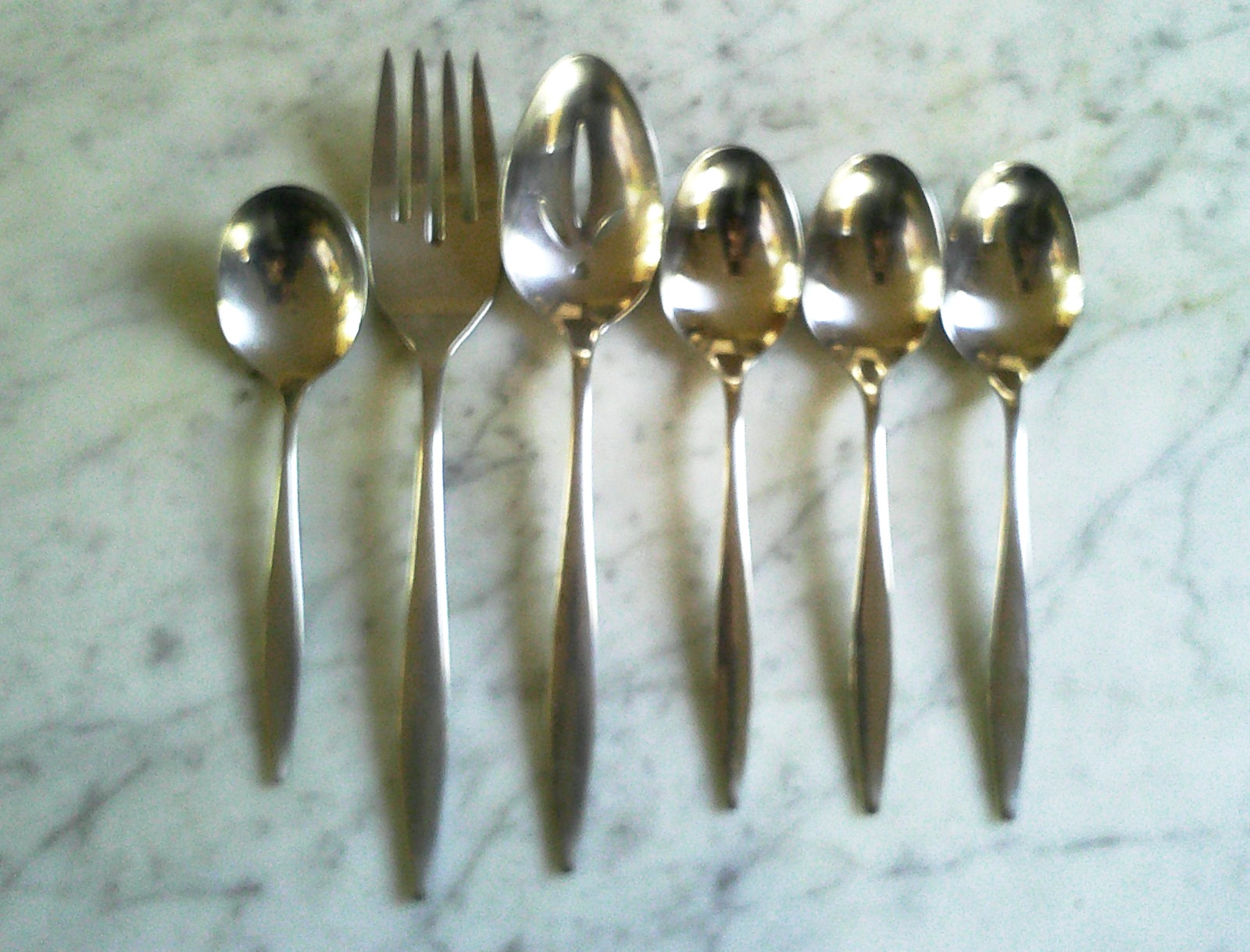 SSS Oneida Tone Stainless Serving Fork, Spoons & Table Soup Spoons