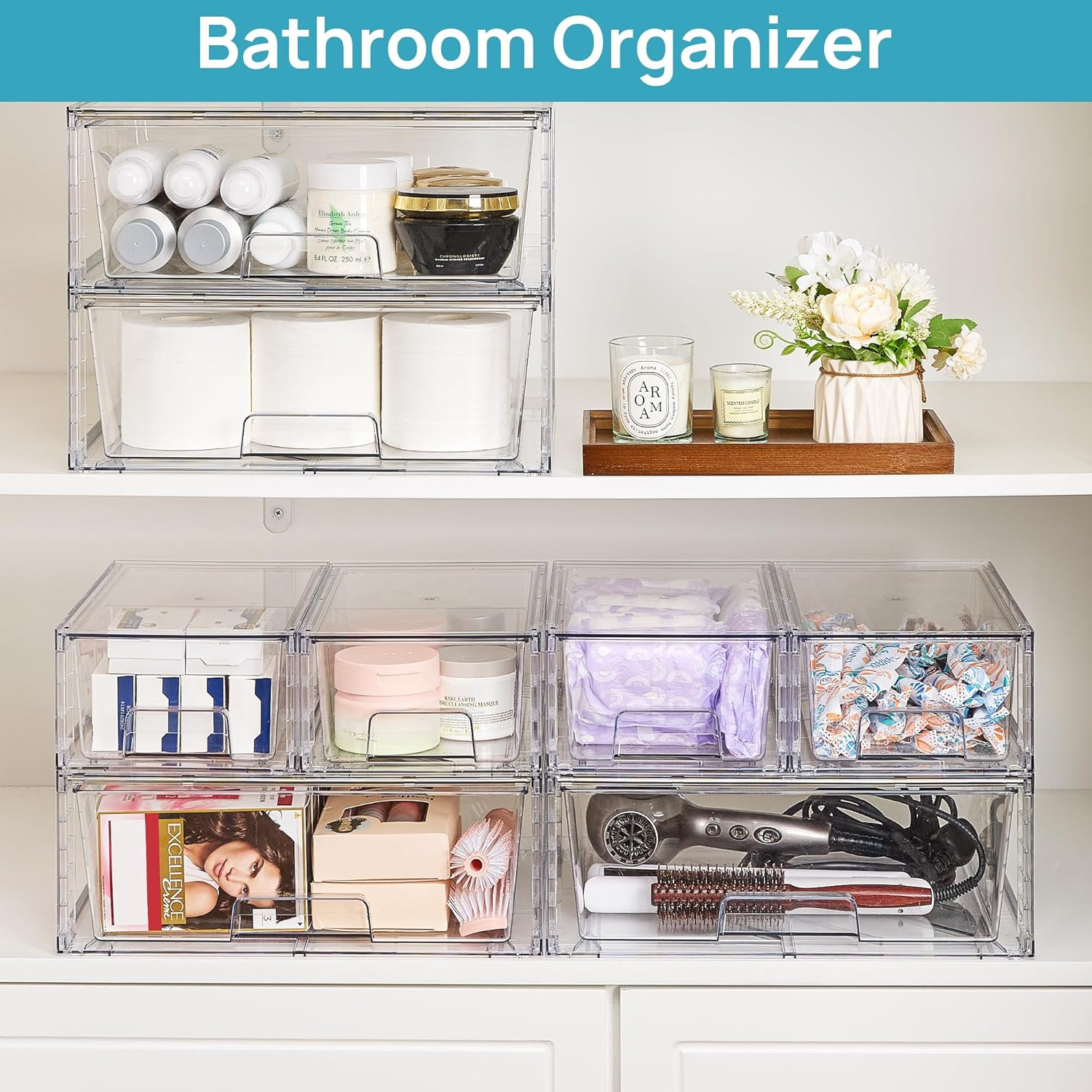 3 Pack Stackable Storage Drawers, Easily Assemble Acrylic Bathroom Undersink ...