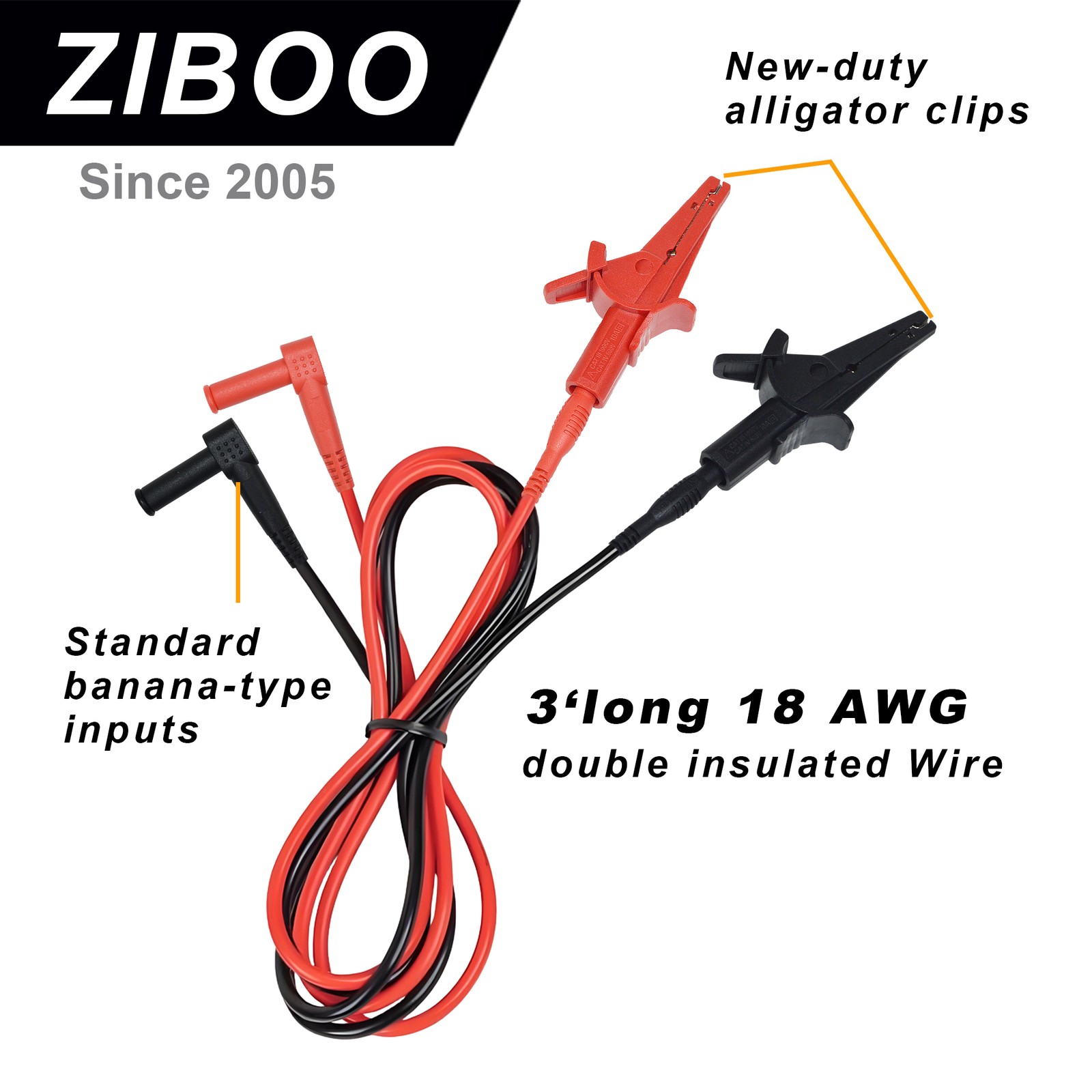 ZIBOO 69381 Alligator Clip Test Leads, Heavy-Duty Banana Plug Replacement Leads