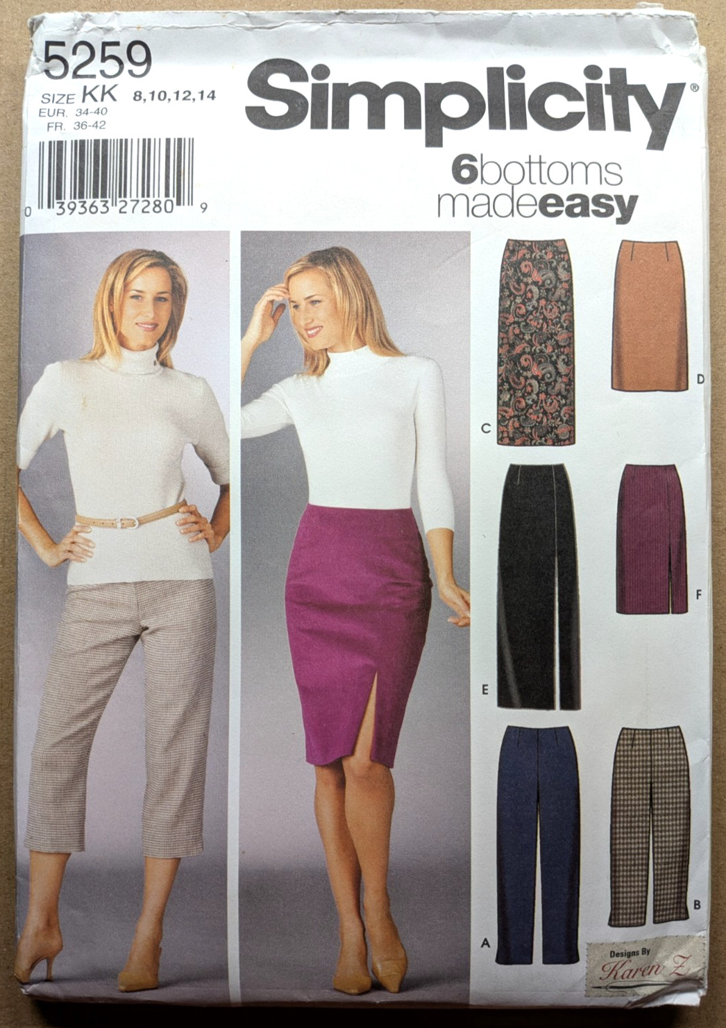 Simplicity 5259 Sz 8-14 Misses Slim Pants and Skirts Uncut