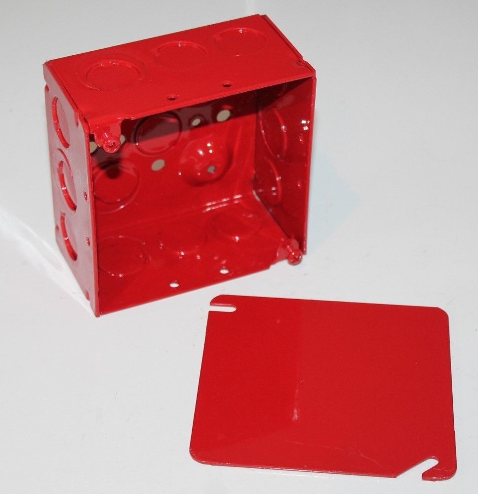 Cooper Crouse-Hinds TP403RED Square Fire Alarm Box; Steel, 4" X 2-1/8 with cover