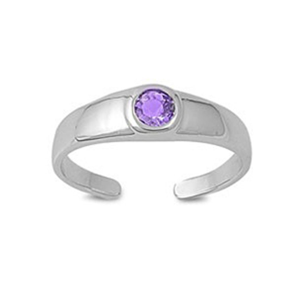 Round Solitaire Simulated Purple .925 Sterling Silver Toe Ring