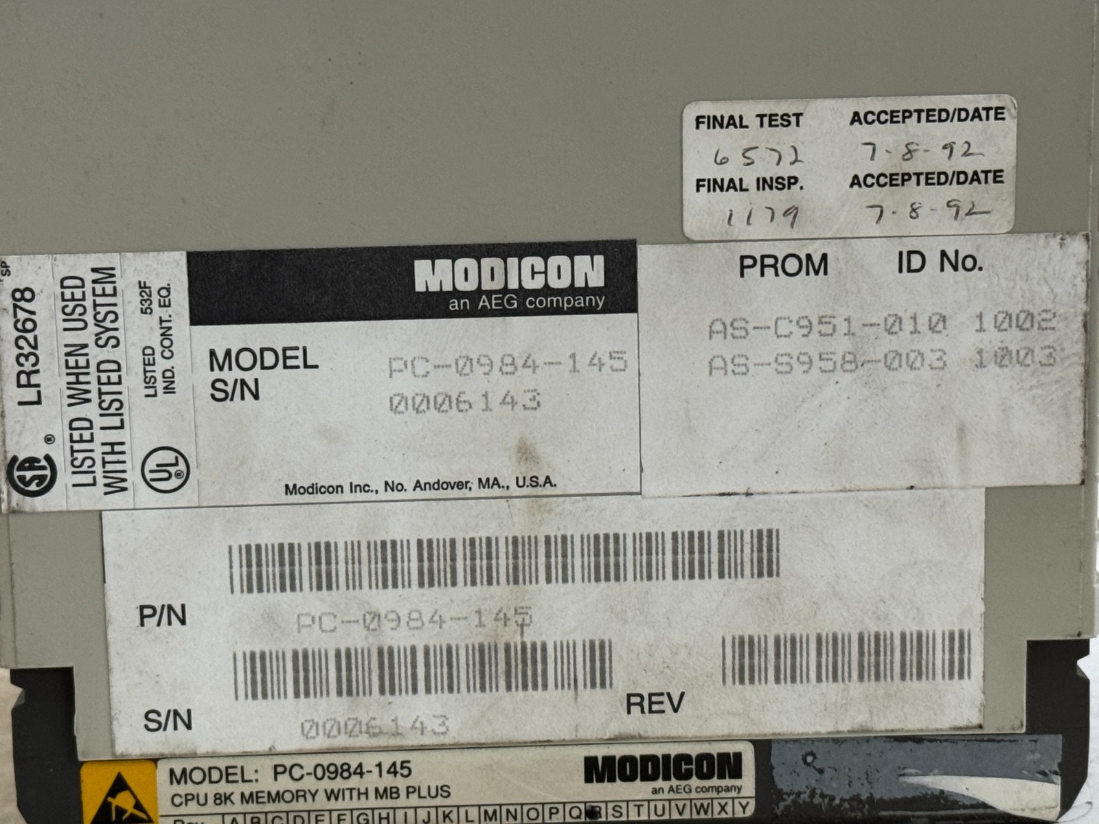 USED Modicon PC-0984-145 Memory Module