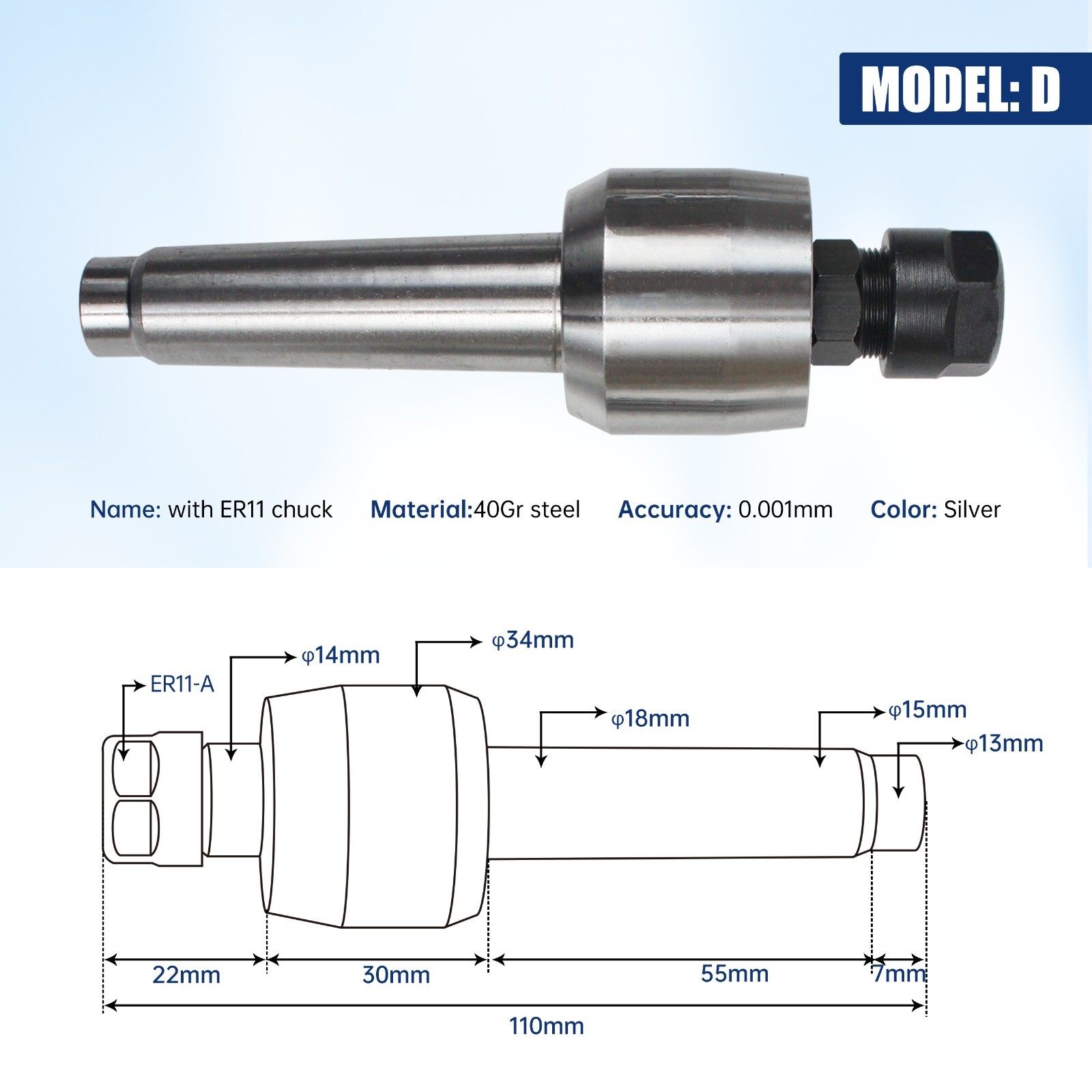 【US】65mm MT2 Lathe Center Tailstock with 4pcs Replaceable Heads For CNC Router
