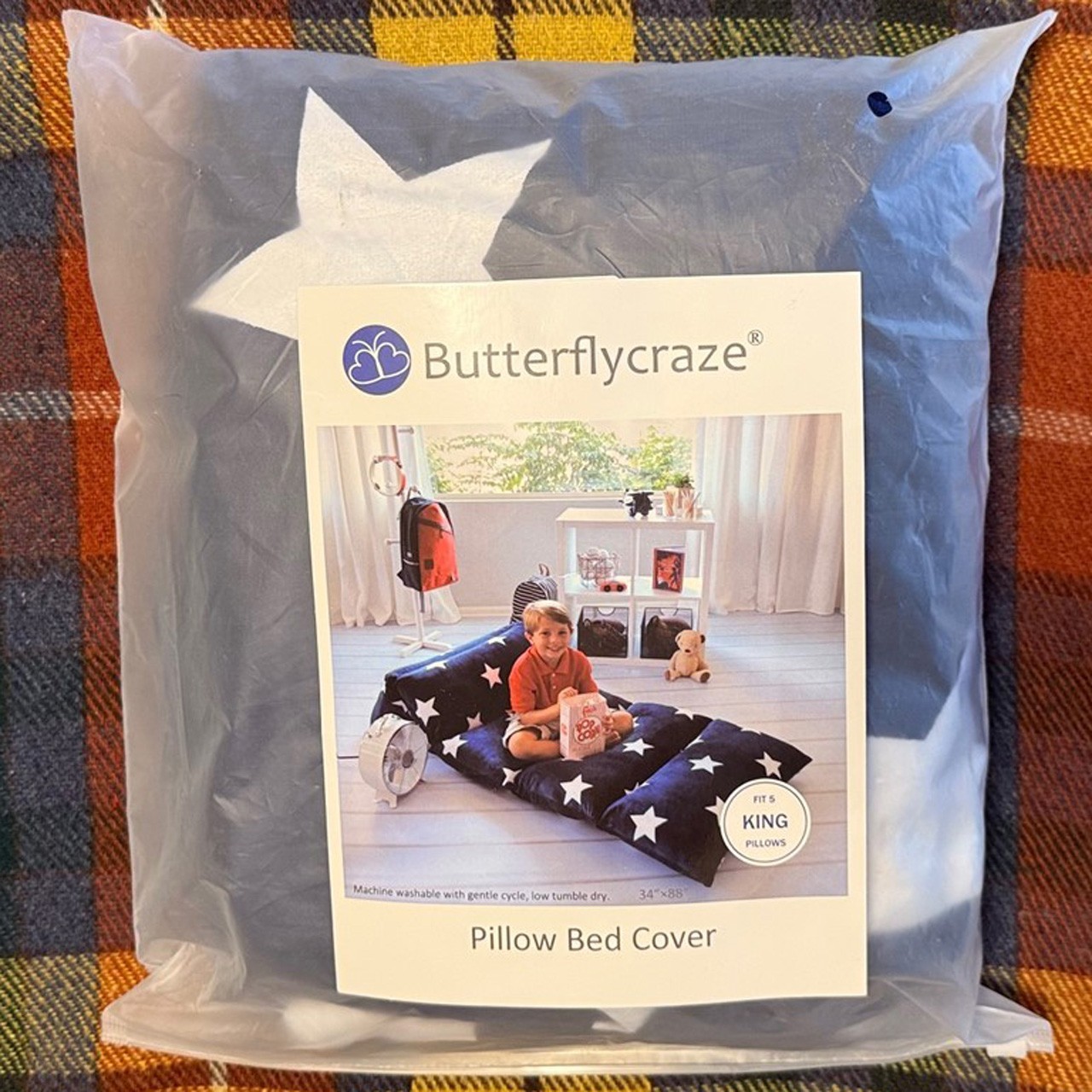 NEW! BUTTERFLY CRAZE STAR NAVY KING SIZE 34 x 88 PILLOW CASE COVER FIT 5 PILLOWS