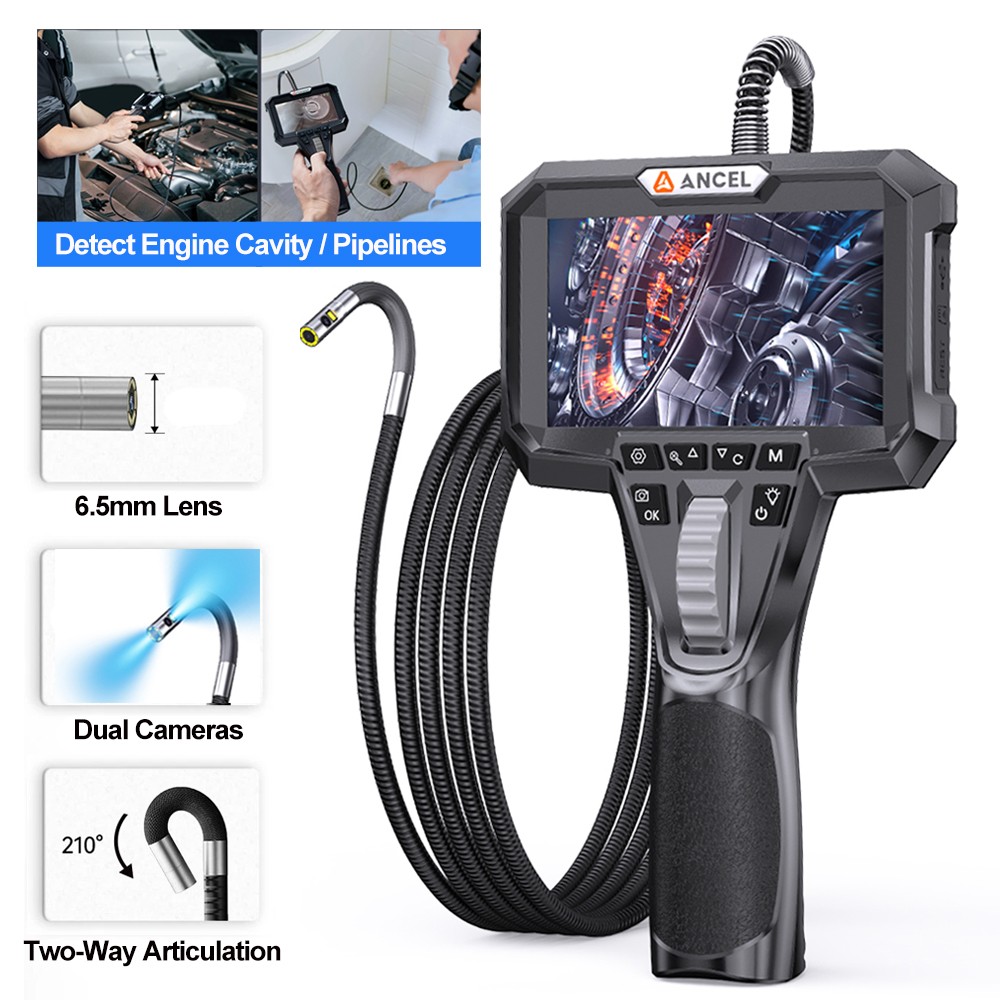 ANCEL AN302 Industrial Snake Camera Dual Lens Articulating Endoscope 210 Degree