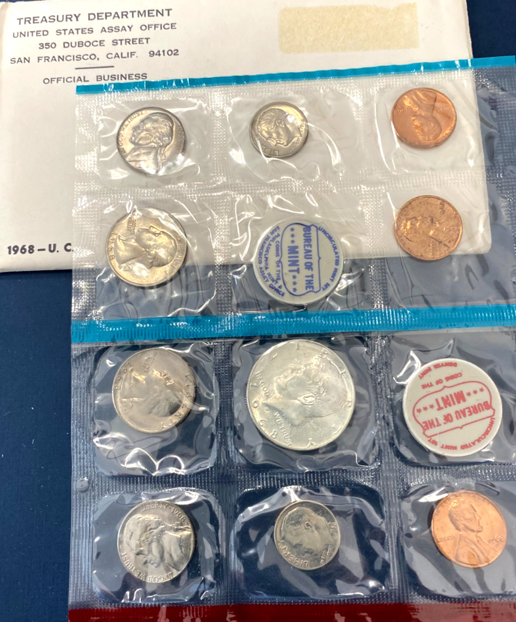 1968 PDS U.S. Mint Set-Cello Sealed+Envelope-40% SILVER Kennedy Half Dollar