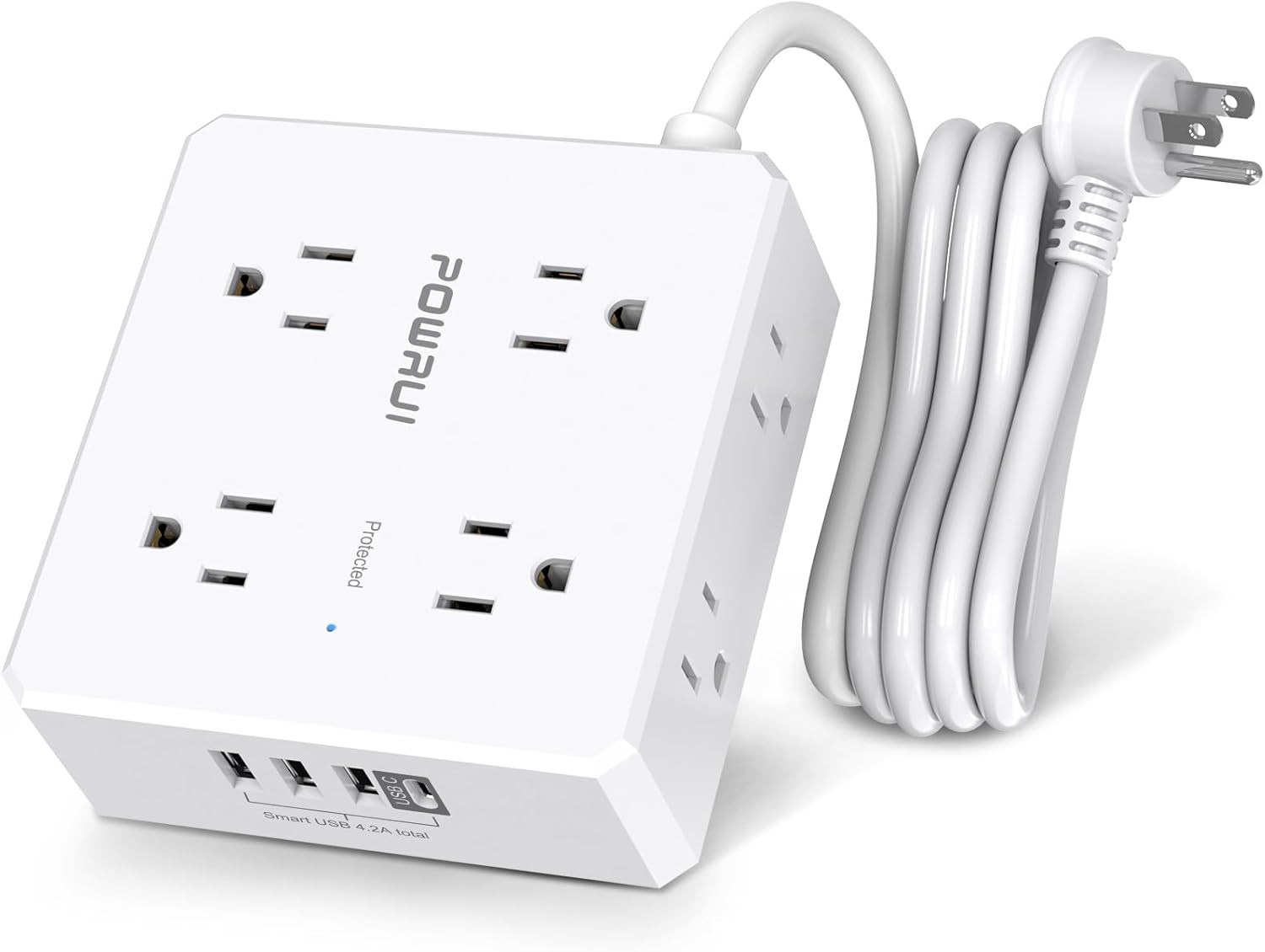 Surge Protector Power Strip - 6 Ft Flat Plug Extension Cord with 8 Widely Outlet