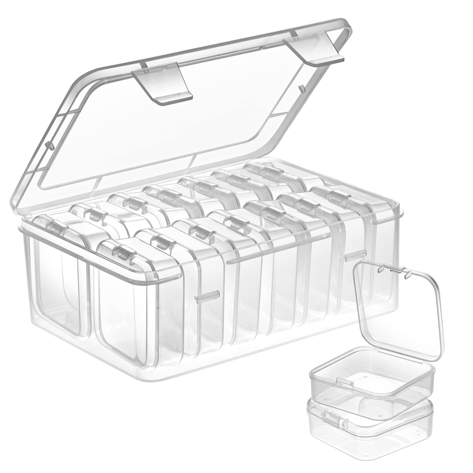 Mathtoxyz Small Bead Organizers, 15 Pieces Plastic Storage Cases Clear - 1P