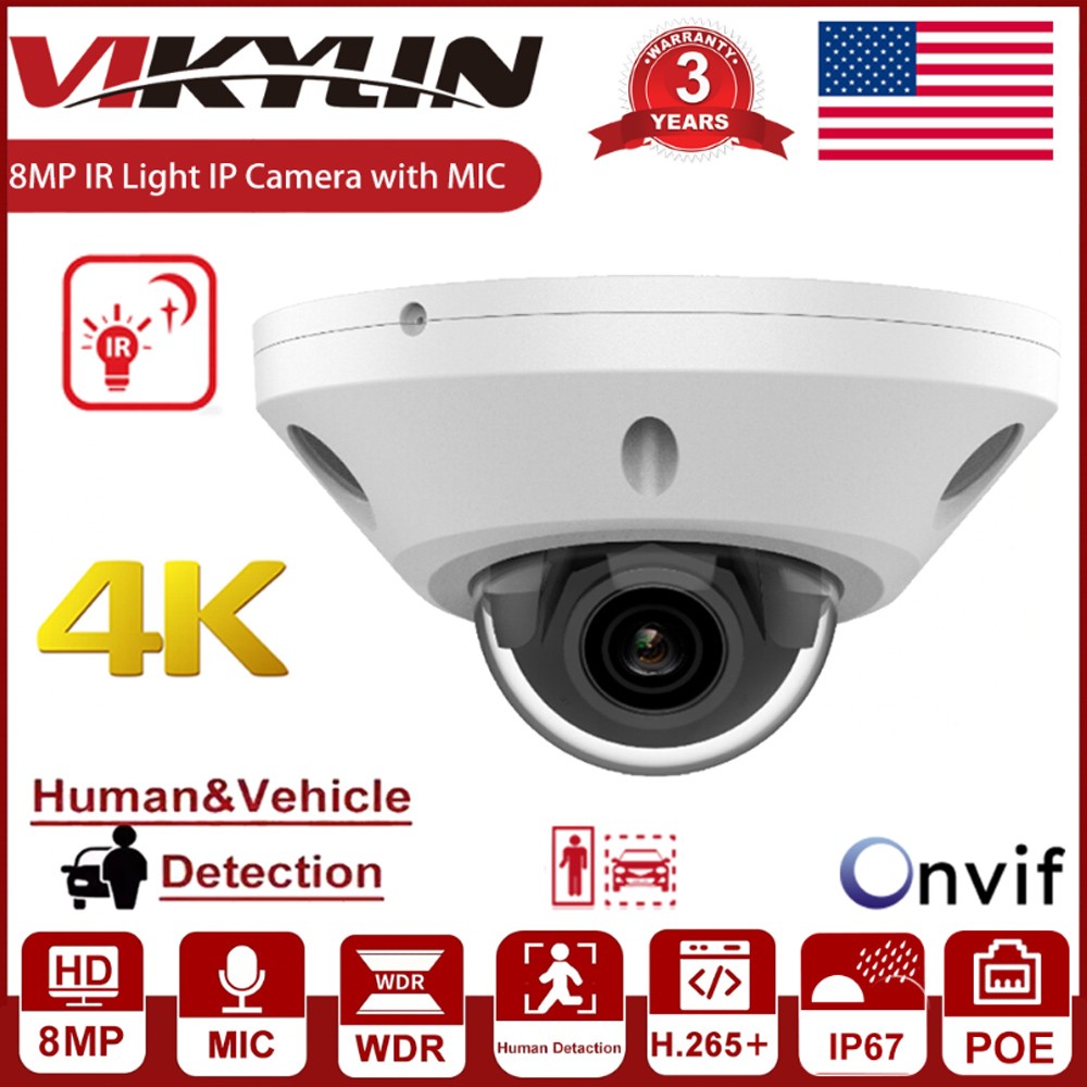 Vikylin 4K 8MP IR POE 2 Way Audio Mini Dome CCTV Security IP Camera Outdoor IP67
