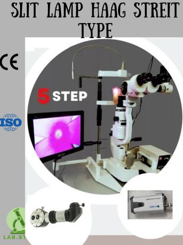 SLIT LAMP HAAG STREIT TYPE 5 STEP, APPLANATION TONOMETER BEAM SPILTTER & CAMERA