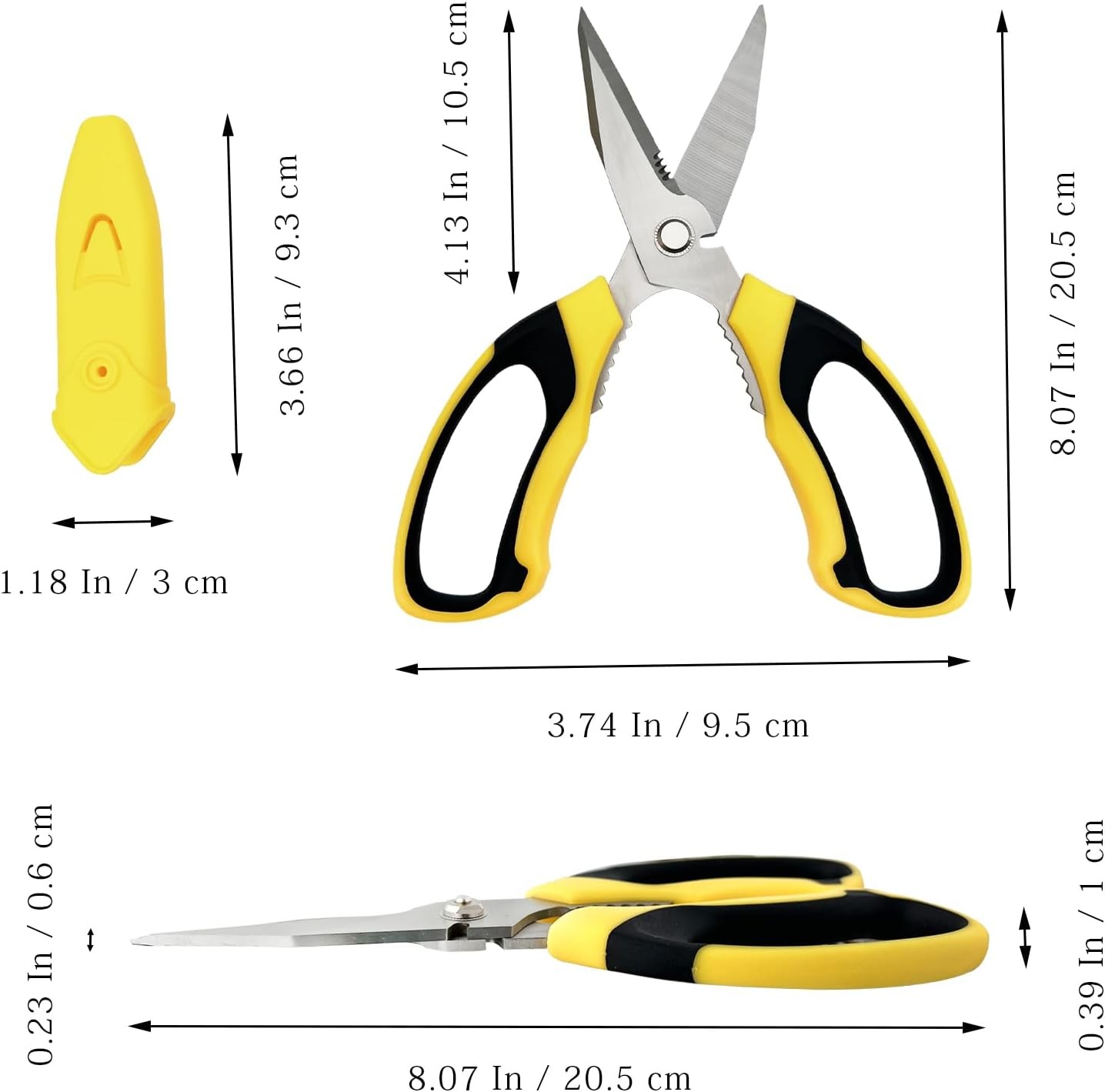 8.07" Heavy Duty Utility Scissors – Multipurpose Serrated Shears for Cardboard,