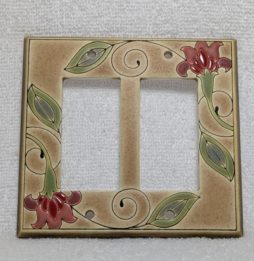 Jacobean Flower Hand Painted Ceramic Rocker Double Switch Cover All Fired Up
