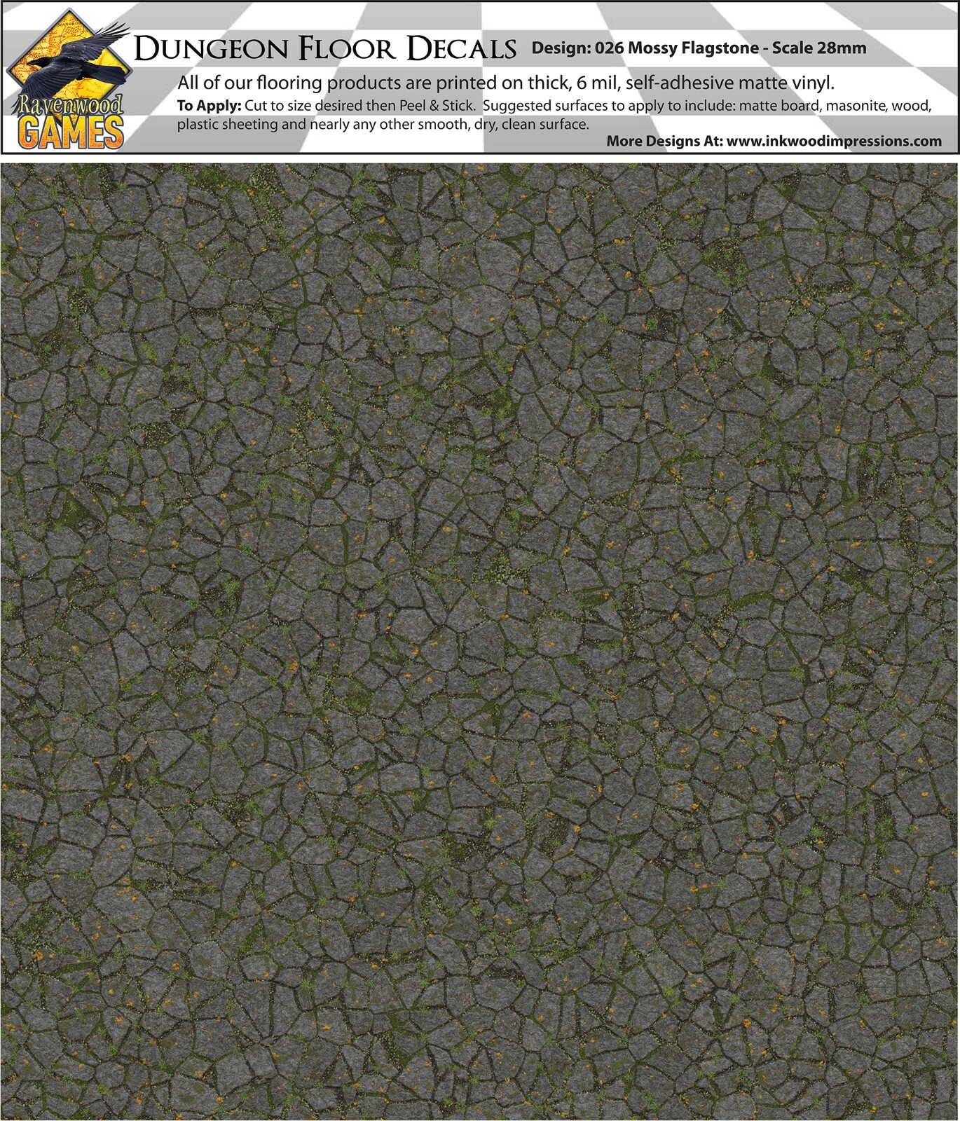 Dungeon Flooring Design 026 Mossy Flagstone DIY 28mm Miniature Decals