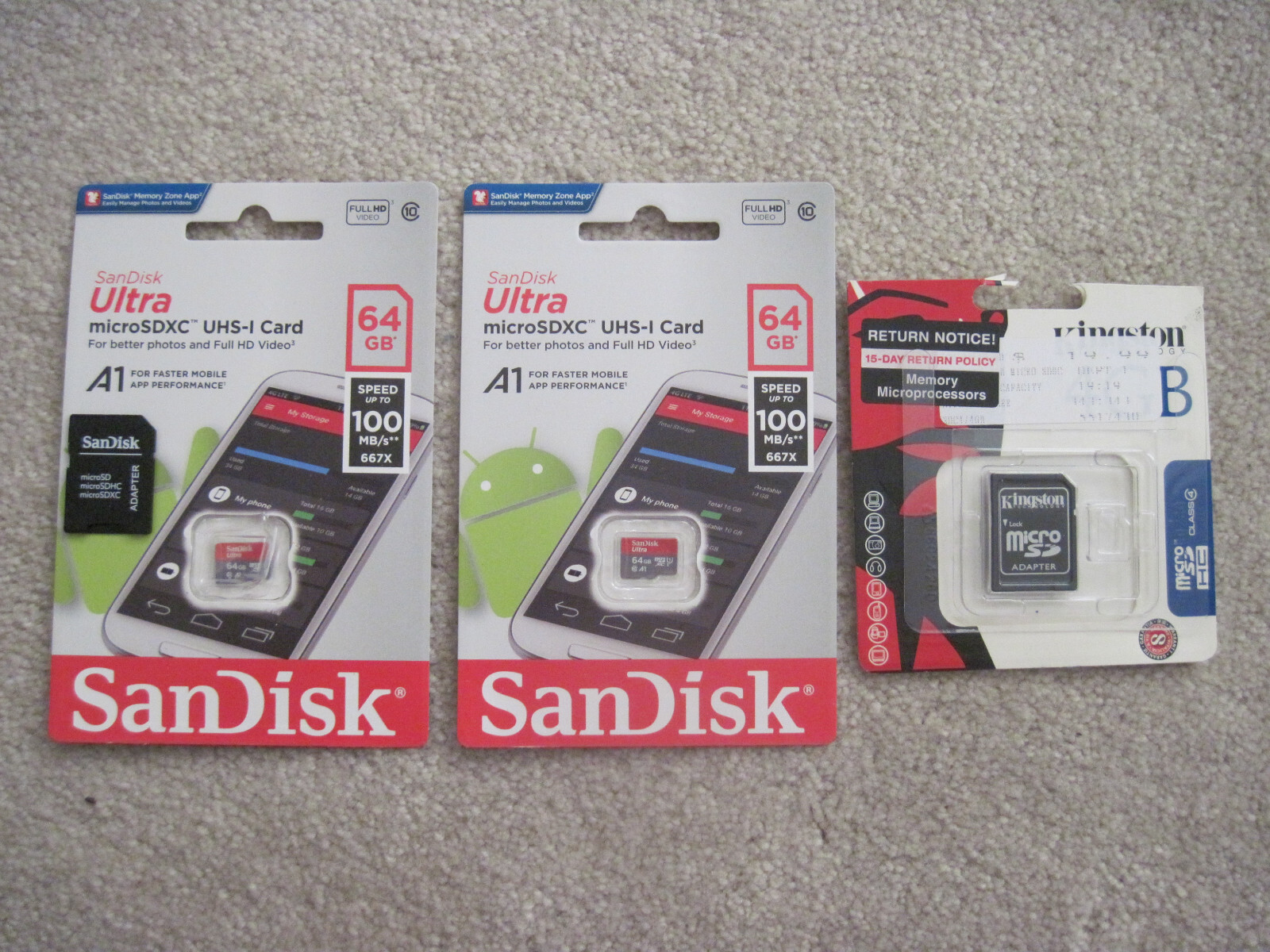 2-SanDisk Ultra A1 64GB Class 10 SDXC Memory Card s+ 2 adapters