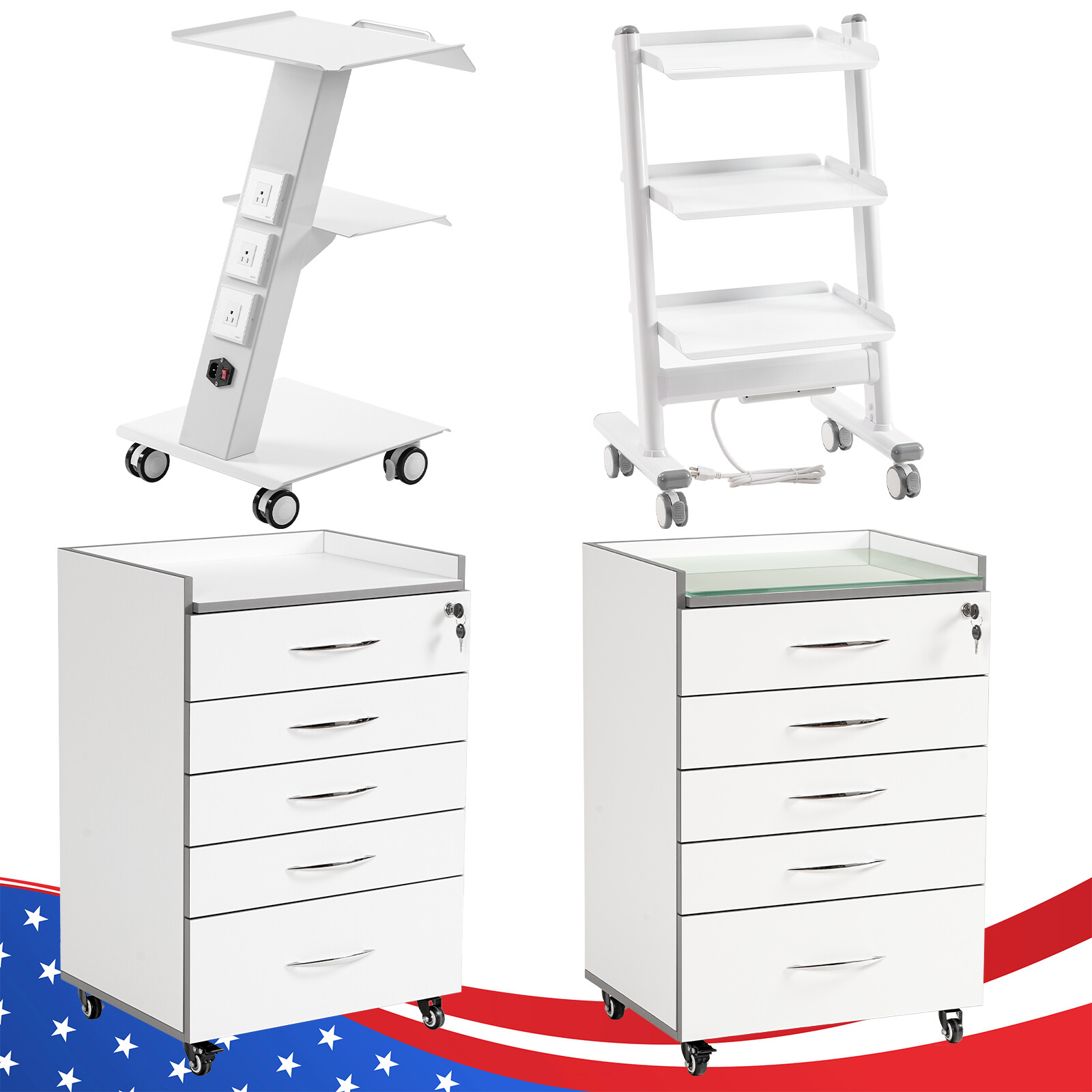 Dental Trolley Cart with Socket/5 Drawers Cart Acrylic Mobile Wooden Cabinet