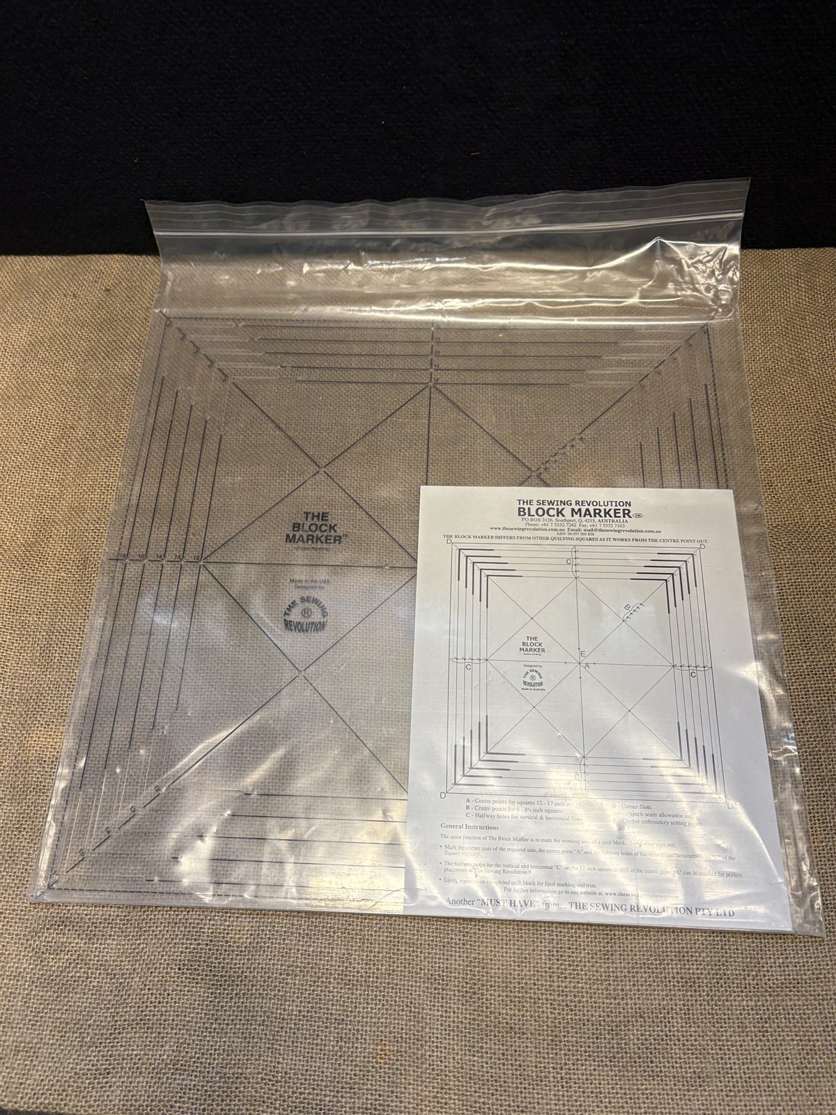 The Sewing Revolution Block Marker for quilt blocks up to 17 inches template