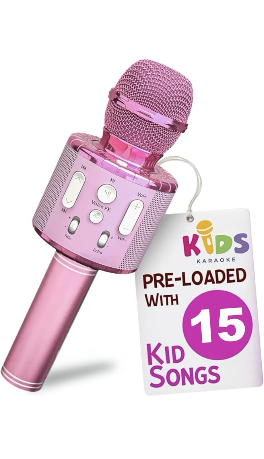 Move2Play Kids Karaoke Microphone, Bluetooth, Pre-Loaded Songs, Pink