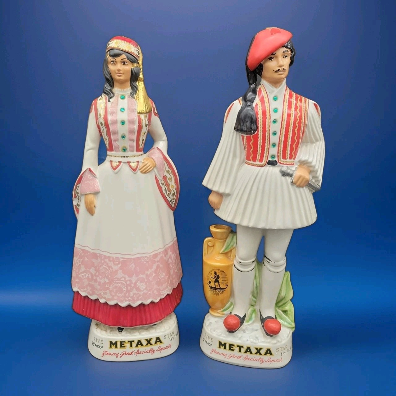 Vintage Metaxa Greek Liqueur Porcelain Figures Empty Bottles Made In Italy 1960s