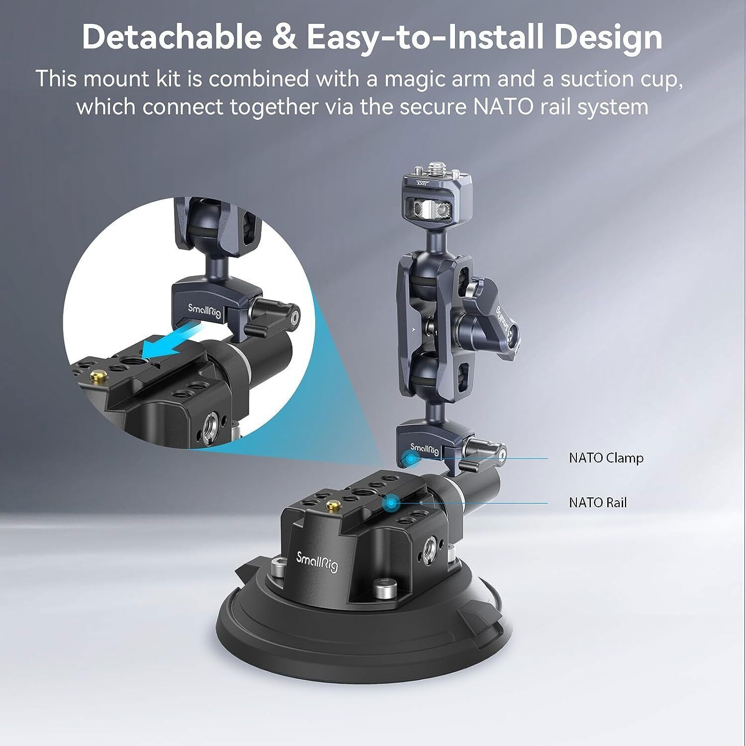 SmallRig 4" Camera Suction Mount with Ball Head Magic Arm Max Load 3kg