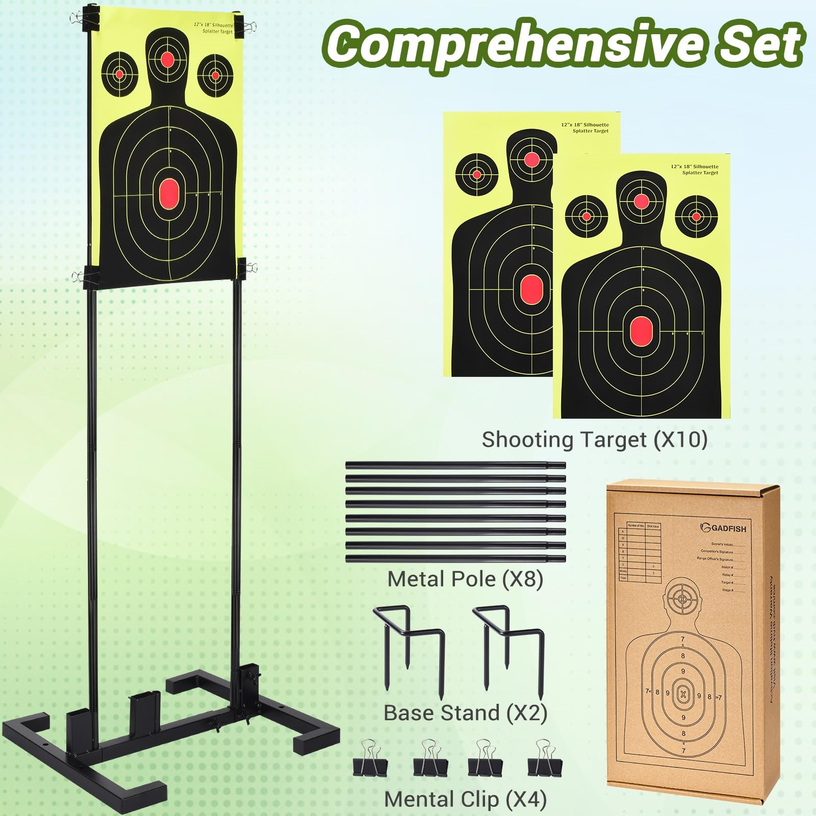Shooting Target Stand Set, Adjustable with 10pcs Black