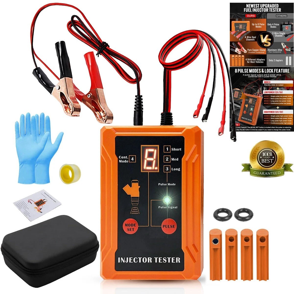 Fuel Injector Tester and Cleaner Tool Kit 8 Pulse Modes 4 Wire Output Terminals