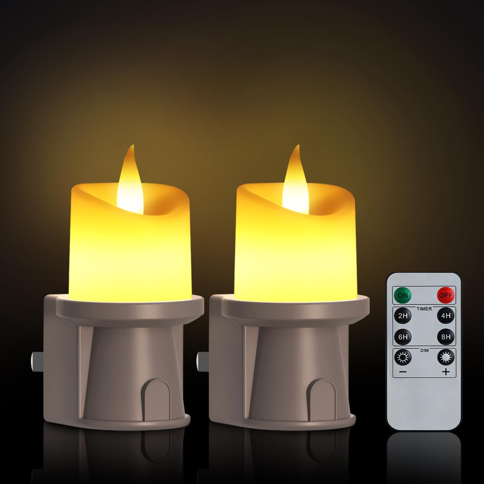 2 Pack Flameless Candle Nightlight Plug Into Wall, Electronic 2 pack, Brown