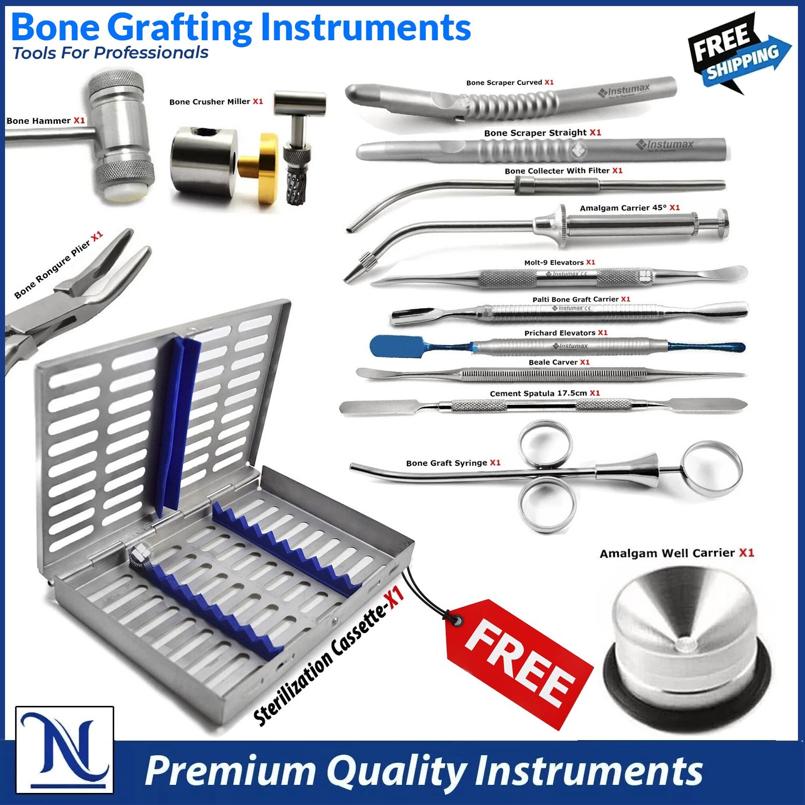 Bone Grafting Instruments Dental Implant Graft Syringe Collector Scraper+Cassete