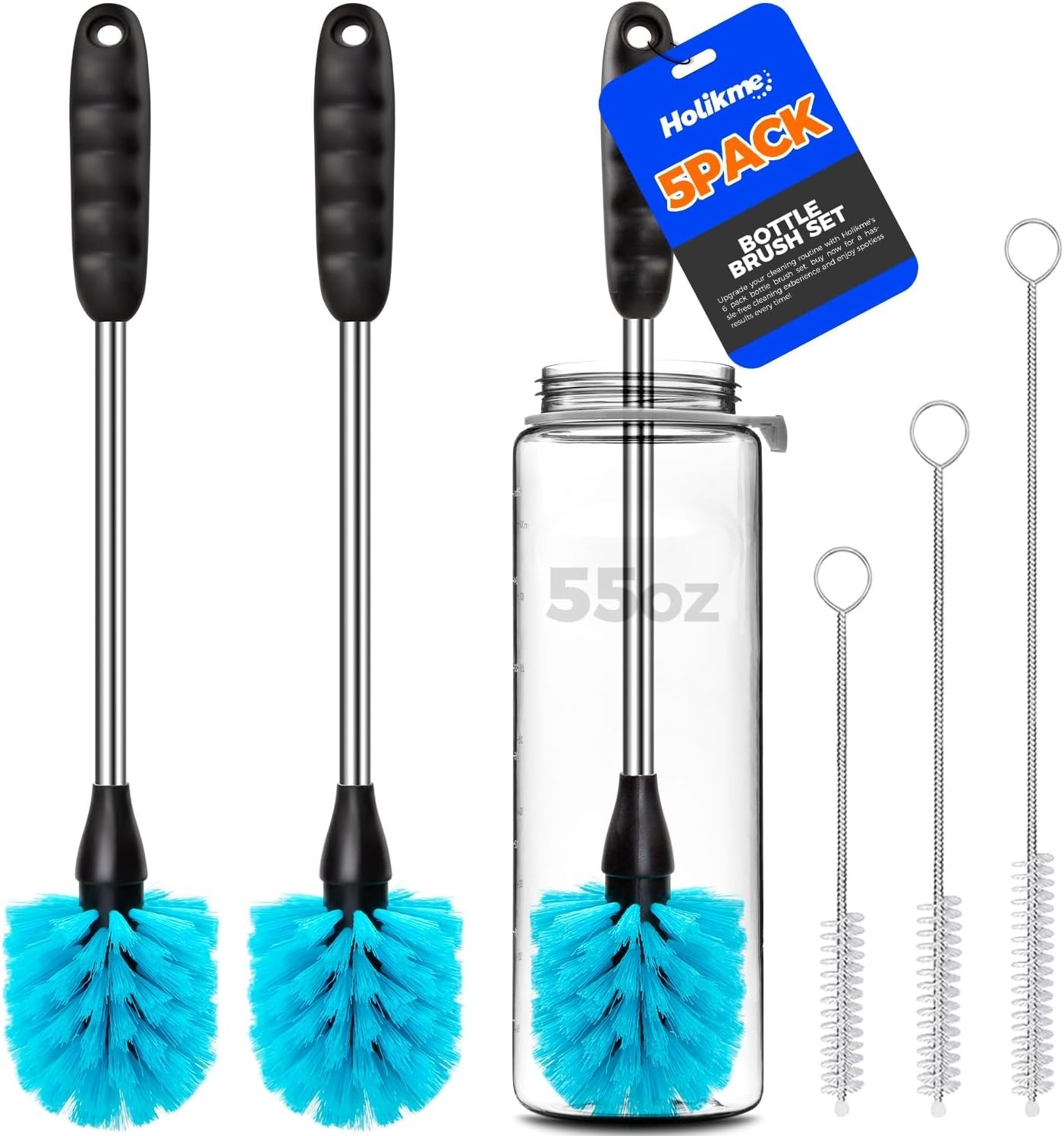 Bottle Brush Cleaner Set 14" Long Handle Stainless Steel Bottle Cleaner 5 Pack