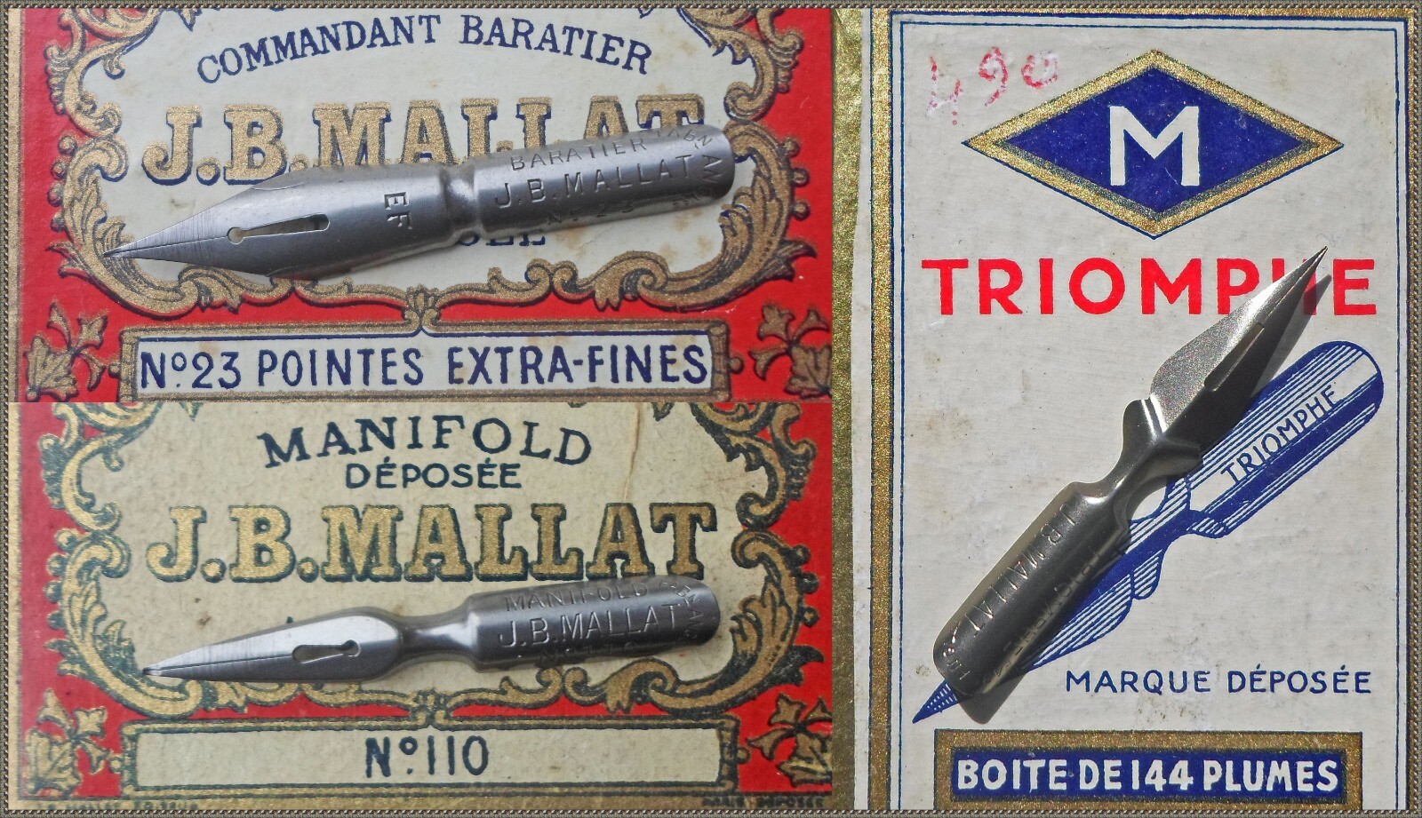 12 vintage J.B.Mallat nibs: No.23 EF Baratier,No.110 Manifold, Triomphe