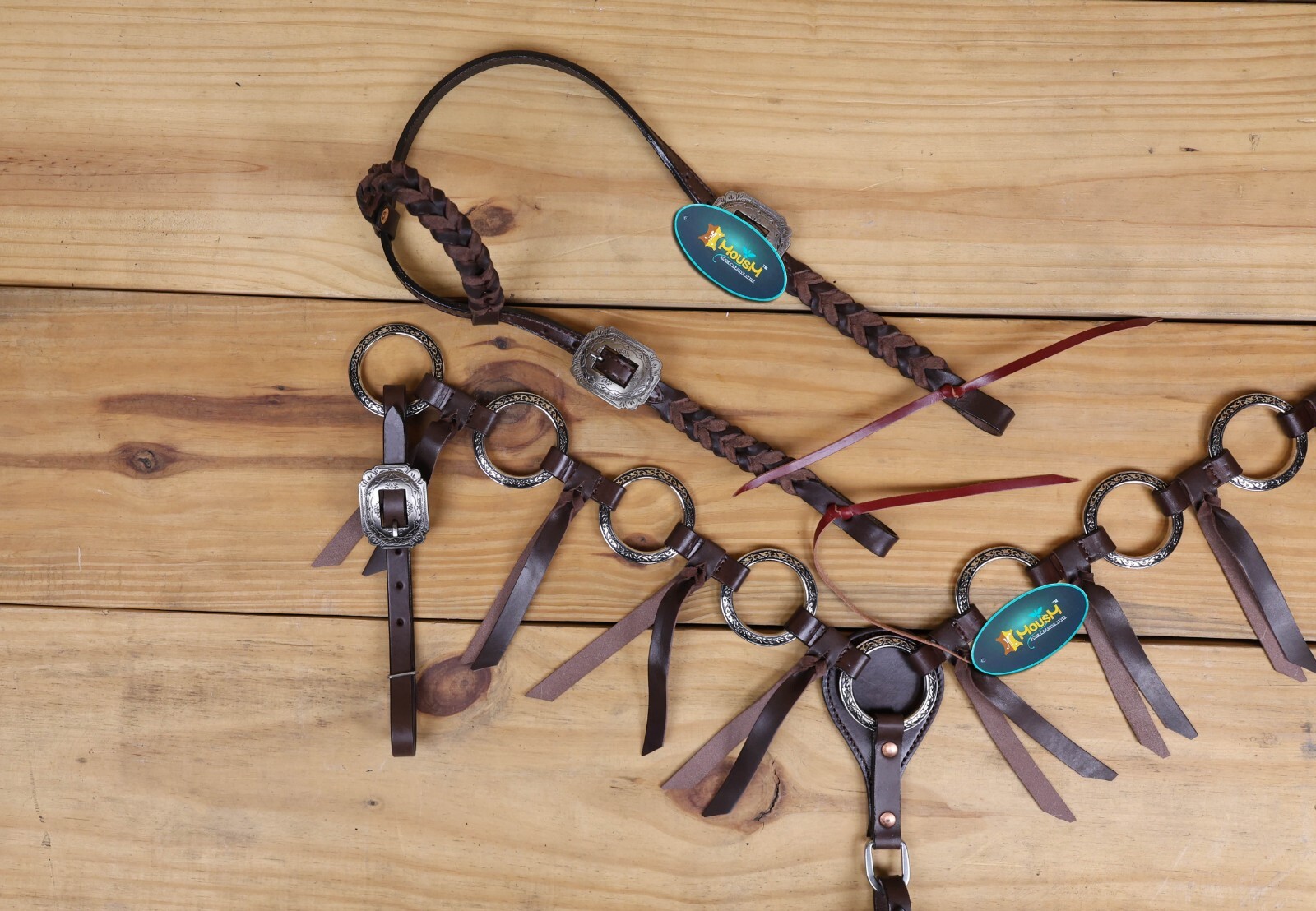 MOUSM Ring One Ear Headstall & Breast Collar Tack Set - Metallic Brown Leather