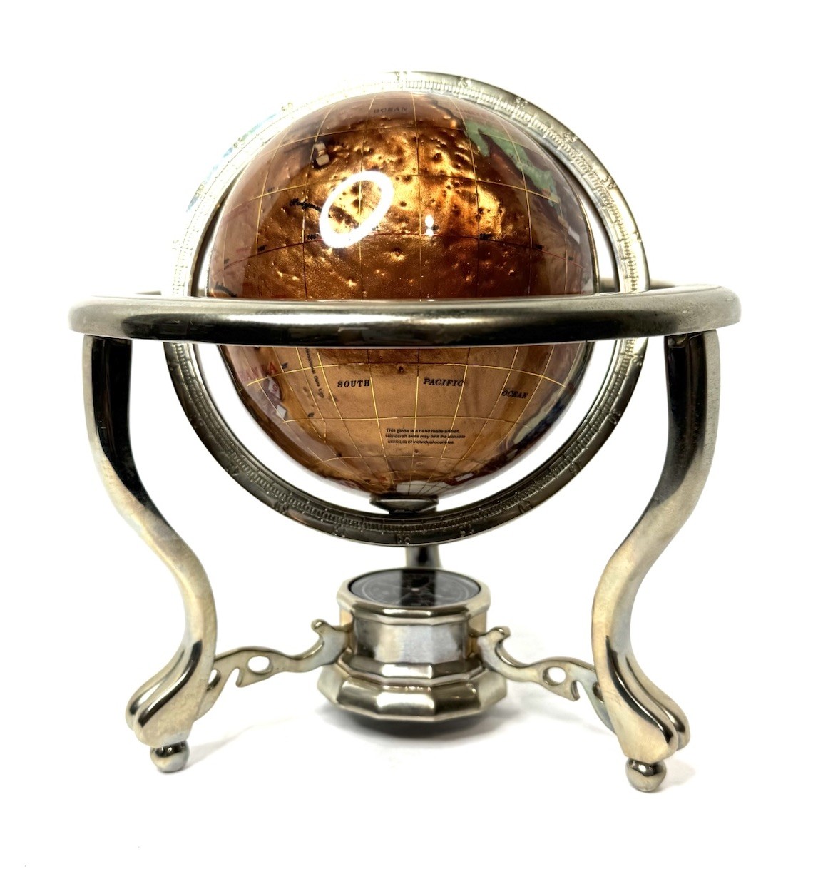 Vtg Kalifano Rotating Copper Amber Opalite Gemstone Globe Silver Stand
