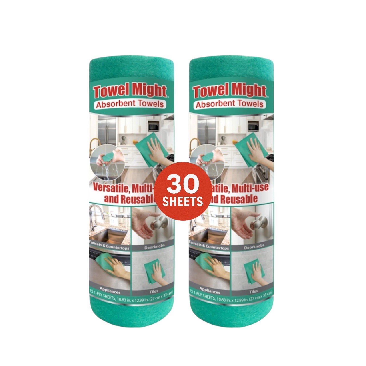 SANI 360° Towel Might Reusable Absorbent Towels, 15 Sheets, 2 Count